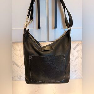 Kate Spade Black Pebbled Leather Shoulder Bag with Front Pocket